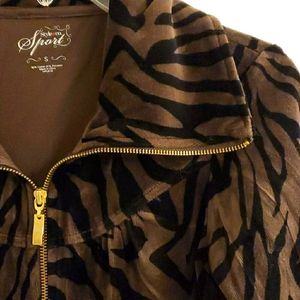 Style and Co Vintage Black Brown Zebra Velour Jacket S EUC